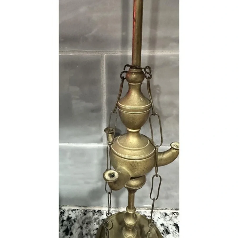 Vintage‎ Brass Lucerna Oil Lamp 3 Wick Italian Style with Hanging Tools 19 Inch